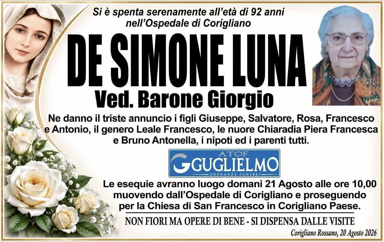 Necrologio di Luna De Simone
