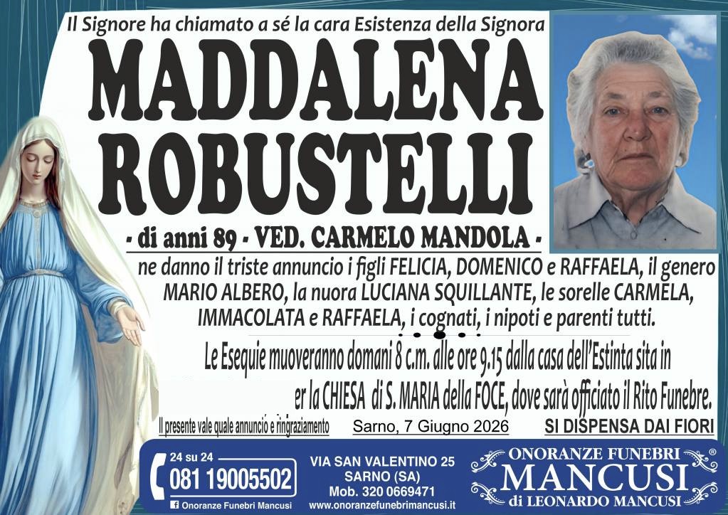 Necrologio di Maddalena Robustelli