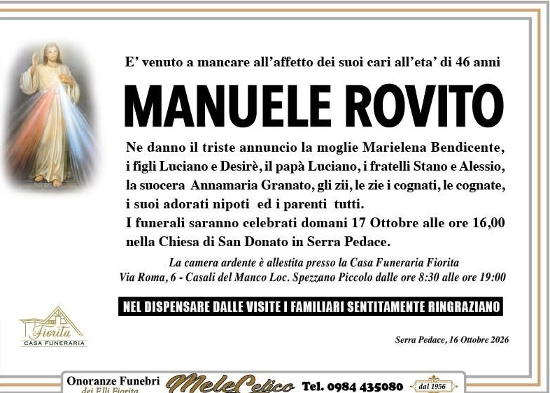 Necrologio di Manuele Rovito