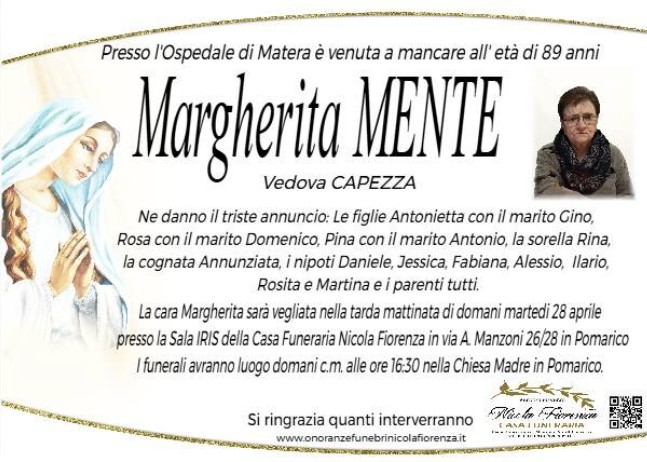 Necrologio di Margherita Mente