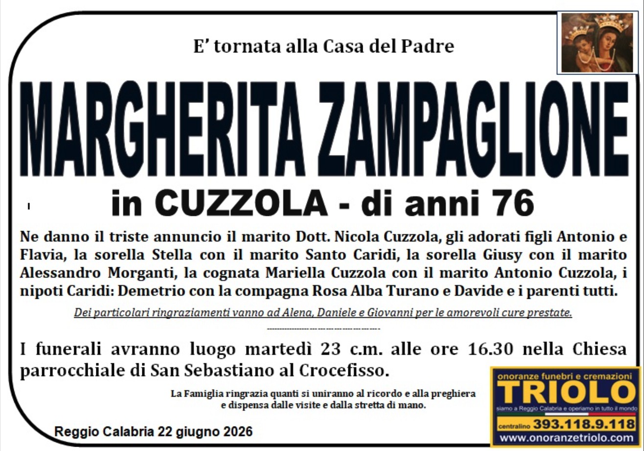 Necrologio di Margherita Zampaglione