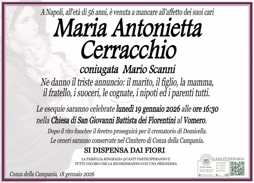 Necrologio di Maria Antonietta Cerracchio