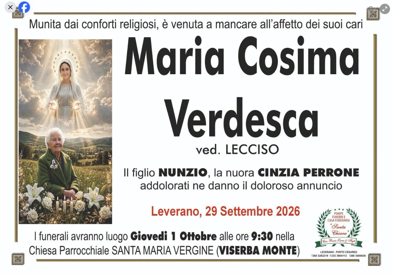 Necrologio di Maria Cosima Verdesca