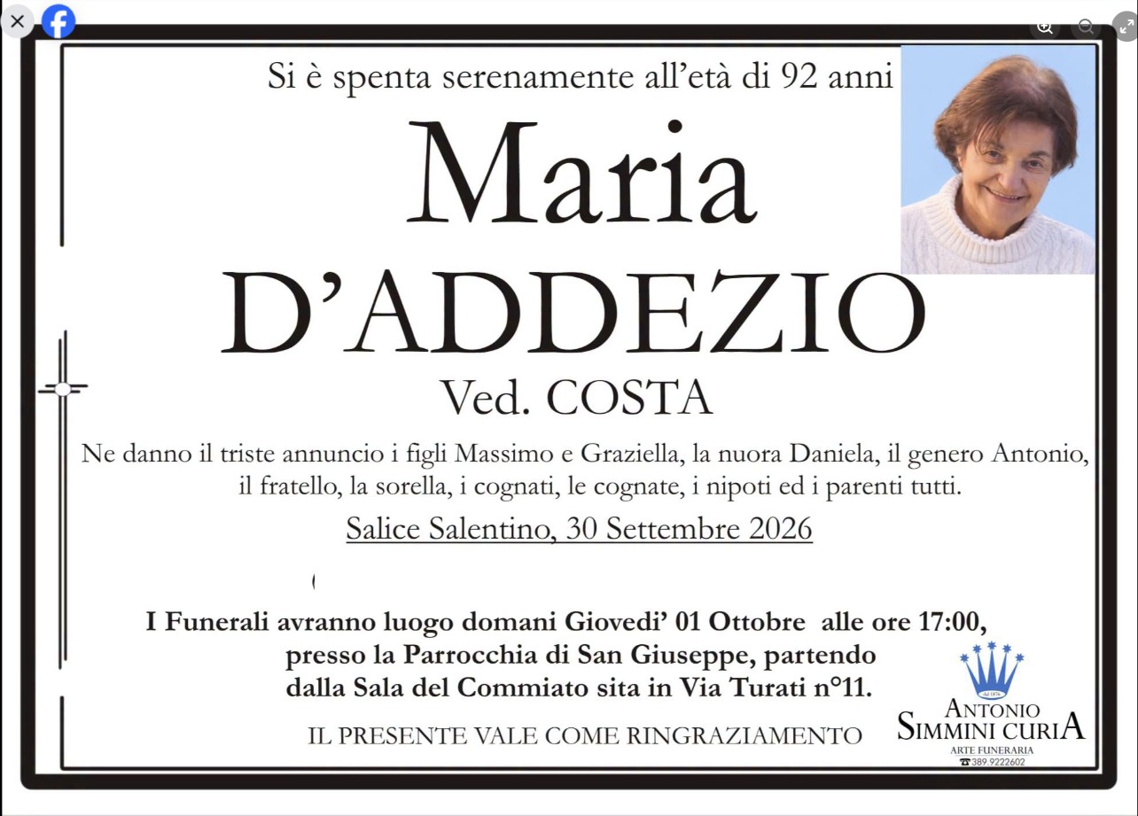 Necrologio di Maria D'Addezio