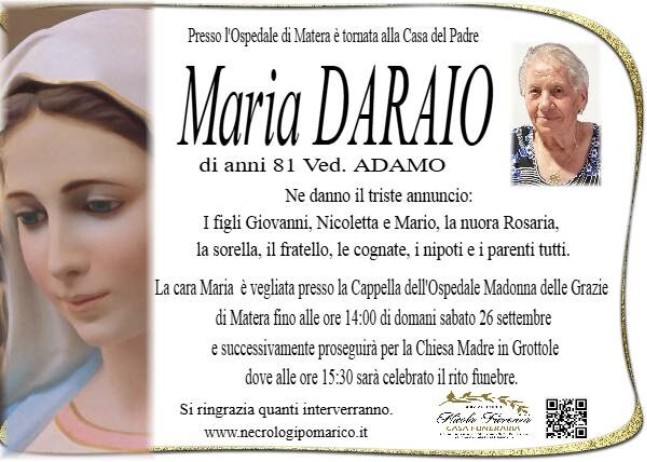 Necrologio di Maria Daraio