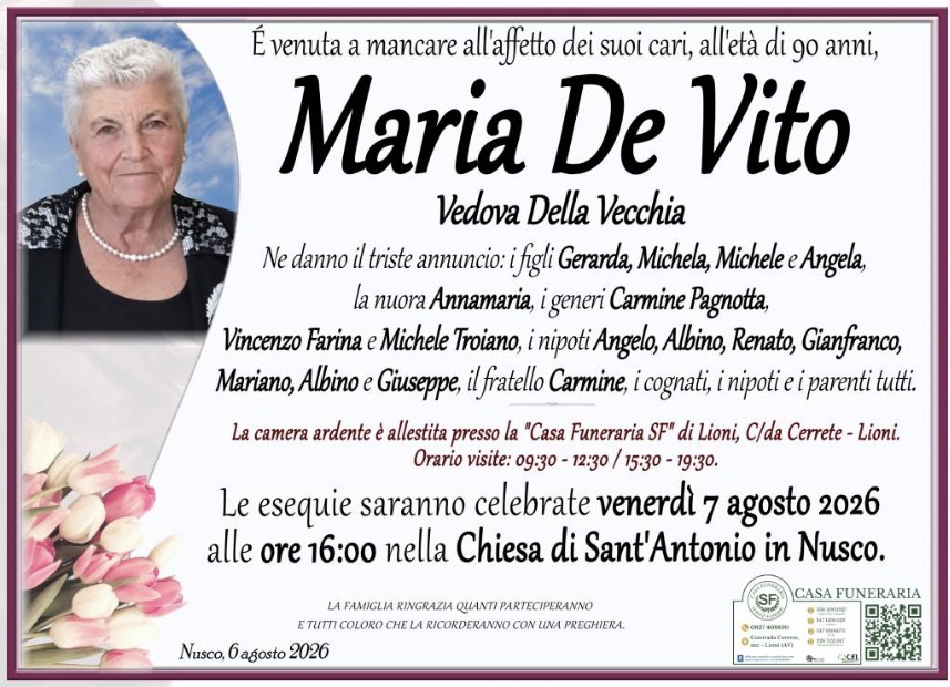 Necrologio di Maria De Vito