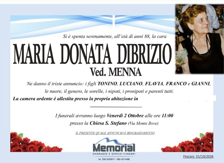 Necrologio di Maria Donata Dibrizio