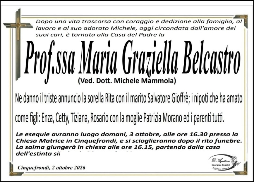 Necrologio di Maria Graziella Belcastro