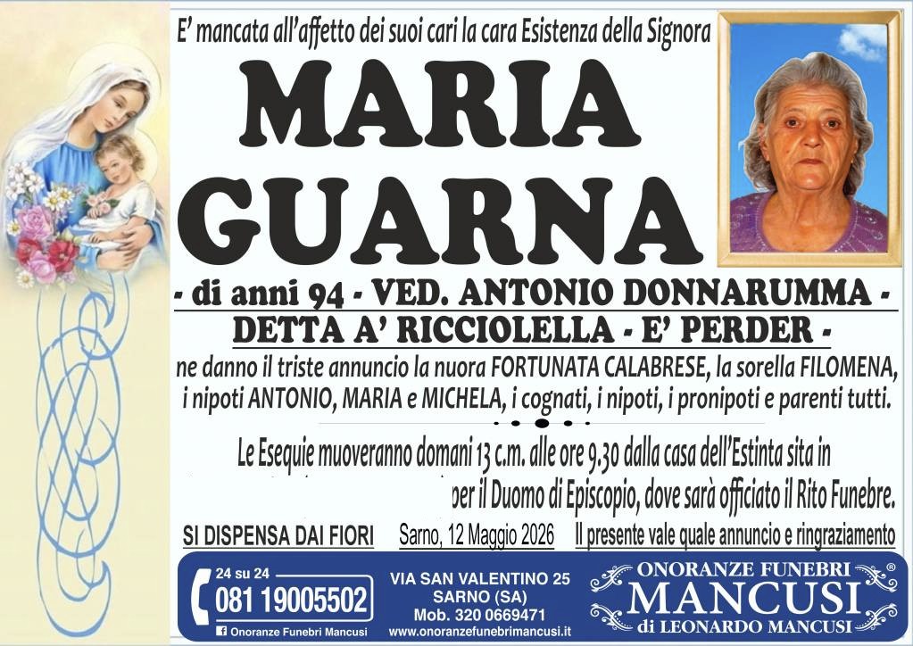 Necrologio di Maria Guarna