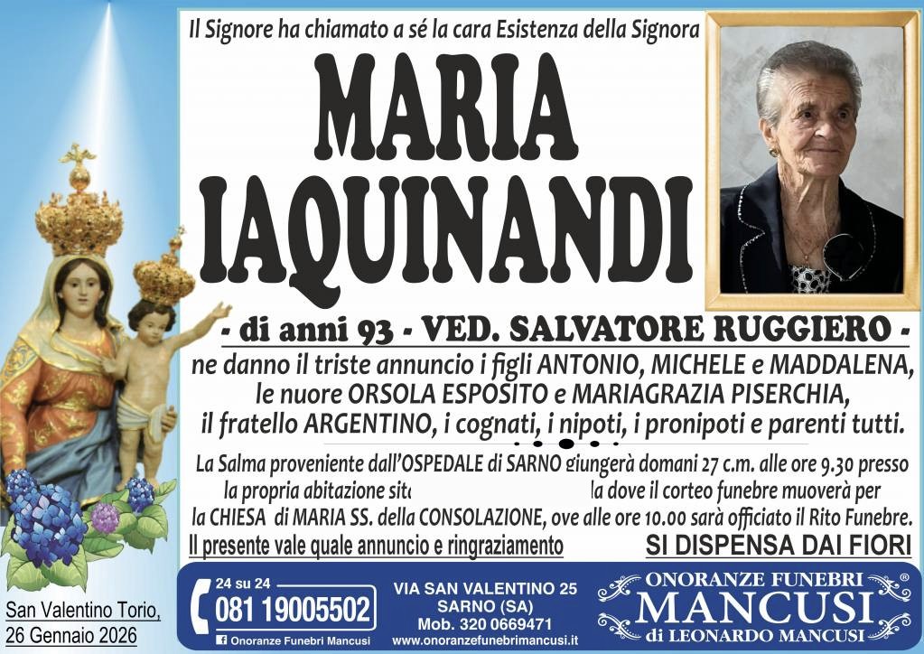 Necrologio di Maria Iaquinandi