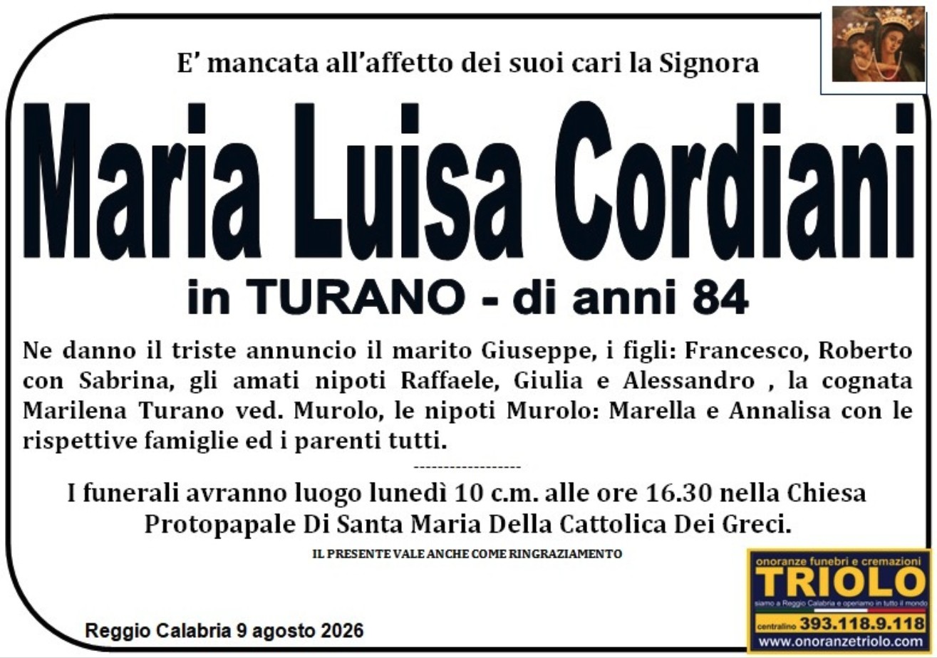 Necrologio di Maria Luisa Cordiani