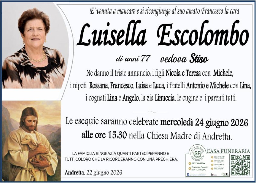 Necrologio di Maria Luisa Escolombo