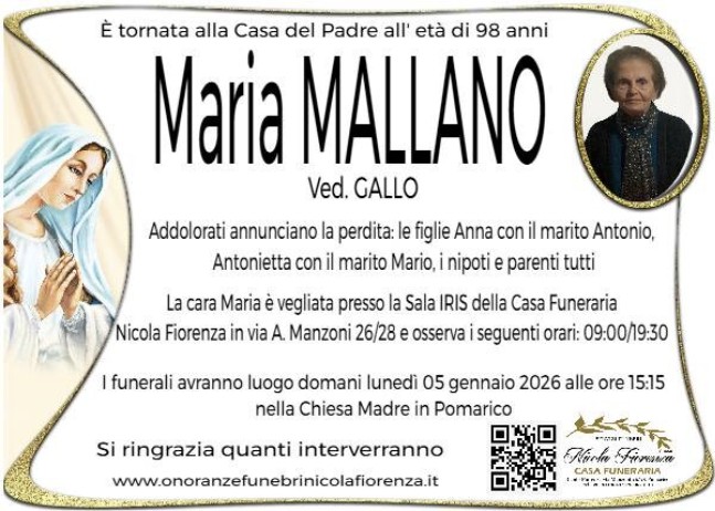 Necrologio di Maria Mallano