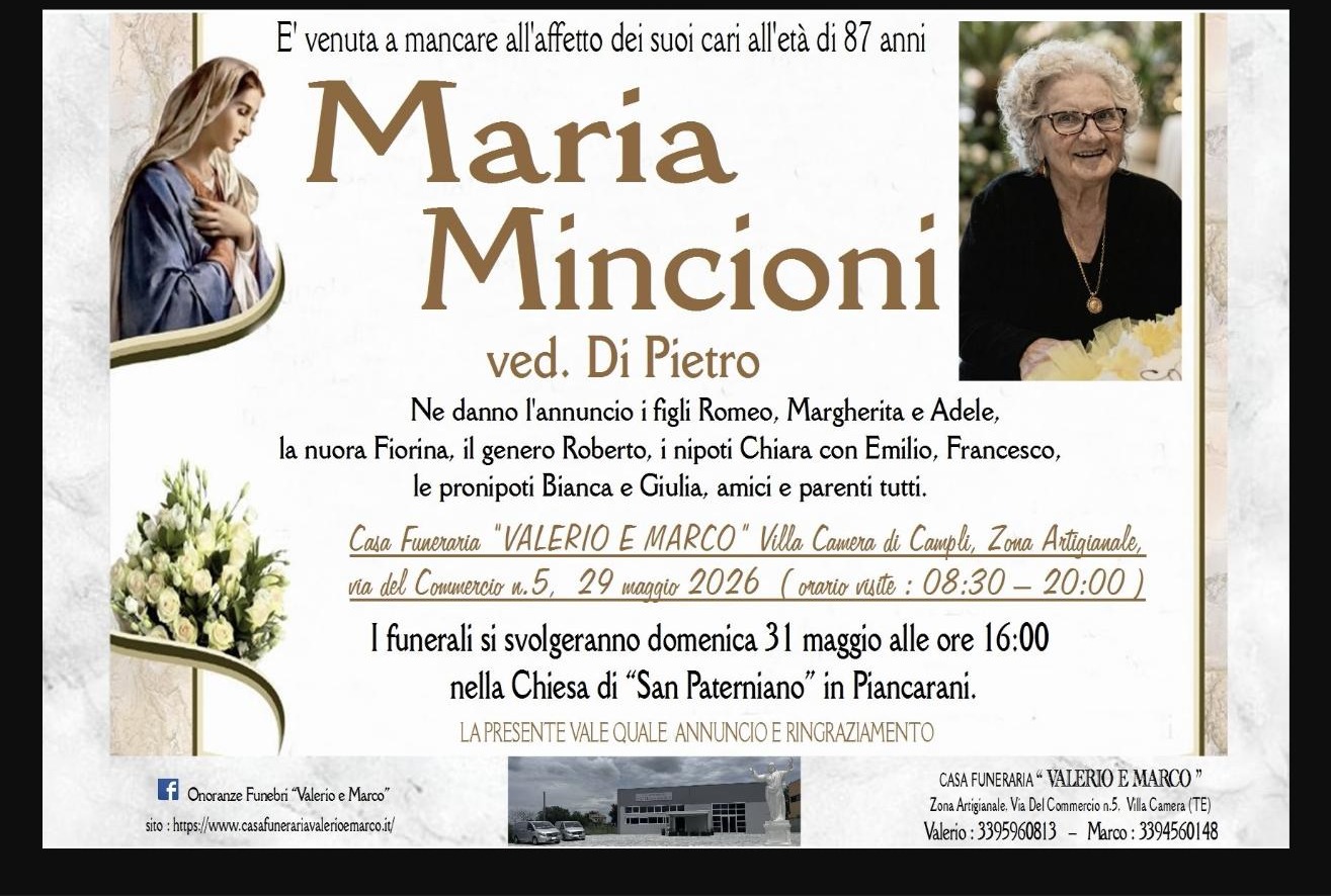 Necrologio di Maria Mincioni