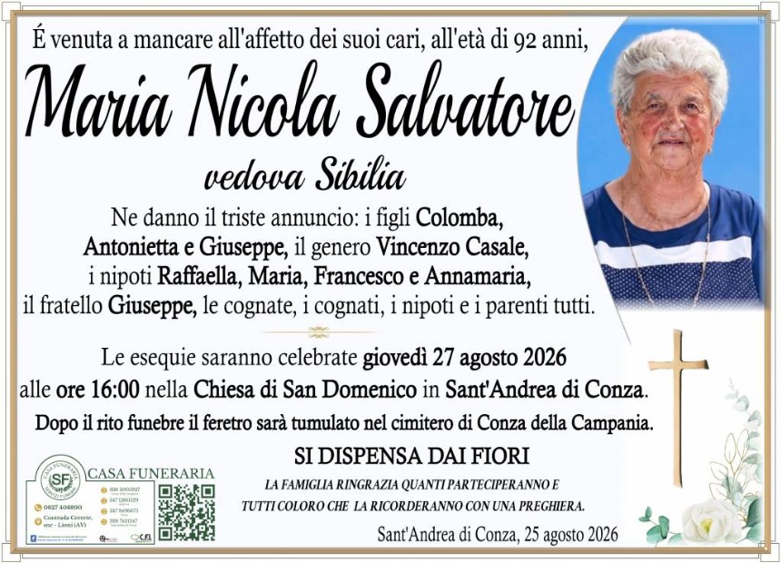 Necrologio di Maria Nicola Salvatore