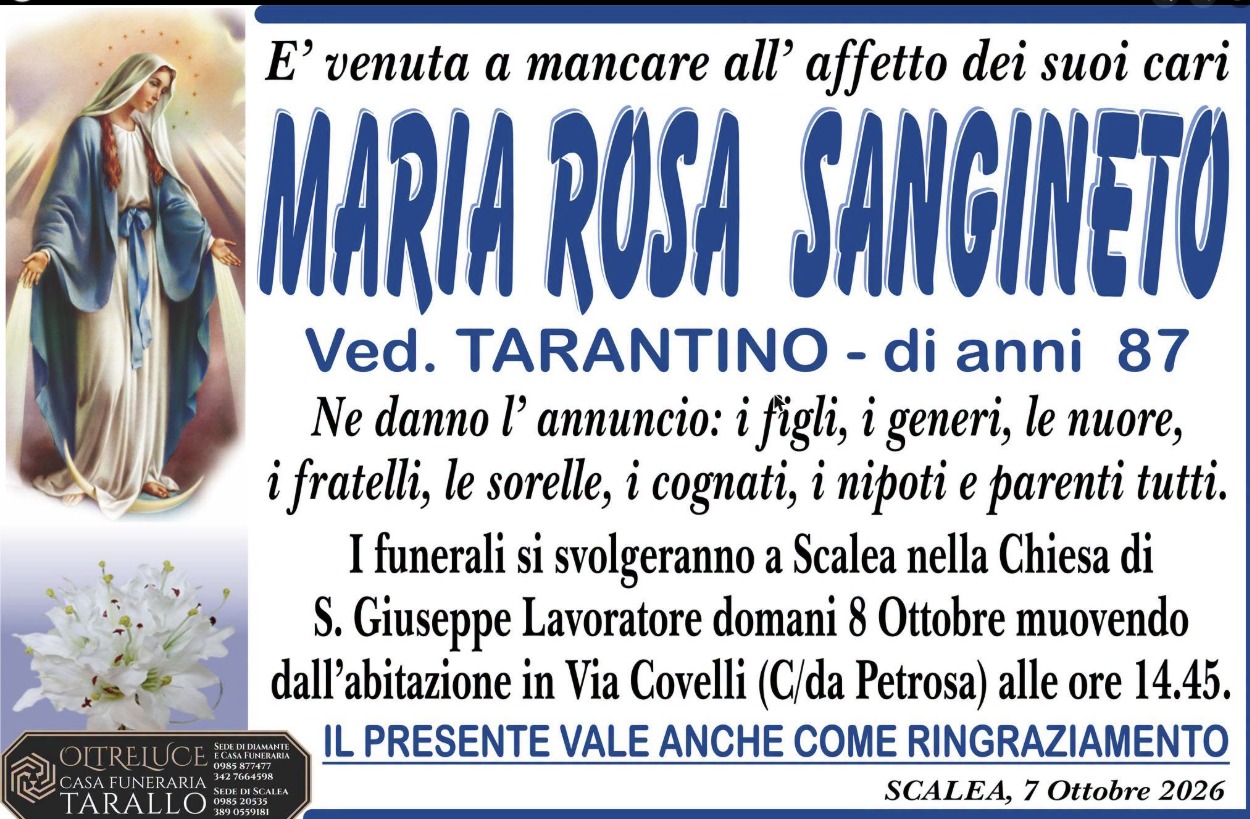 Necrologio di Maria Rosa Sangineto