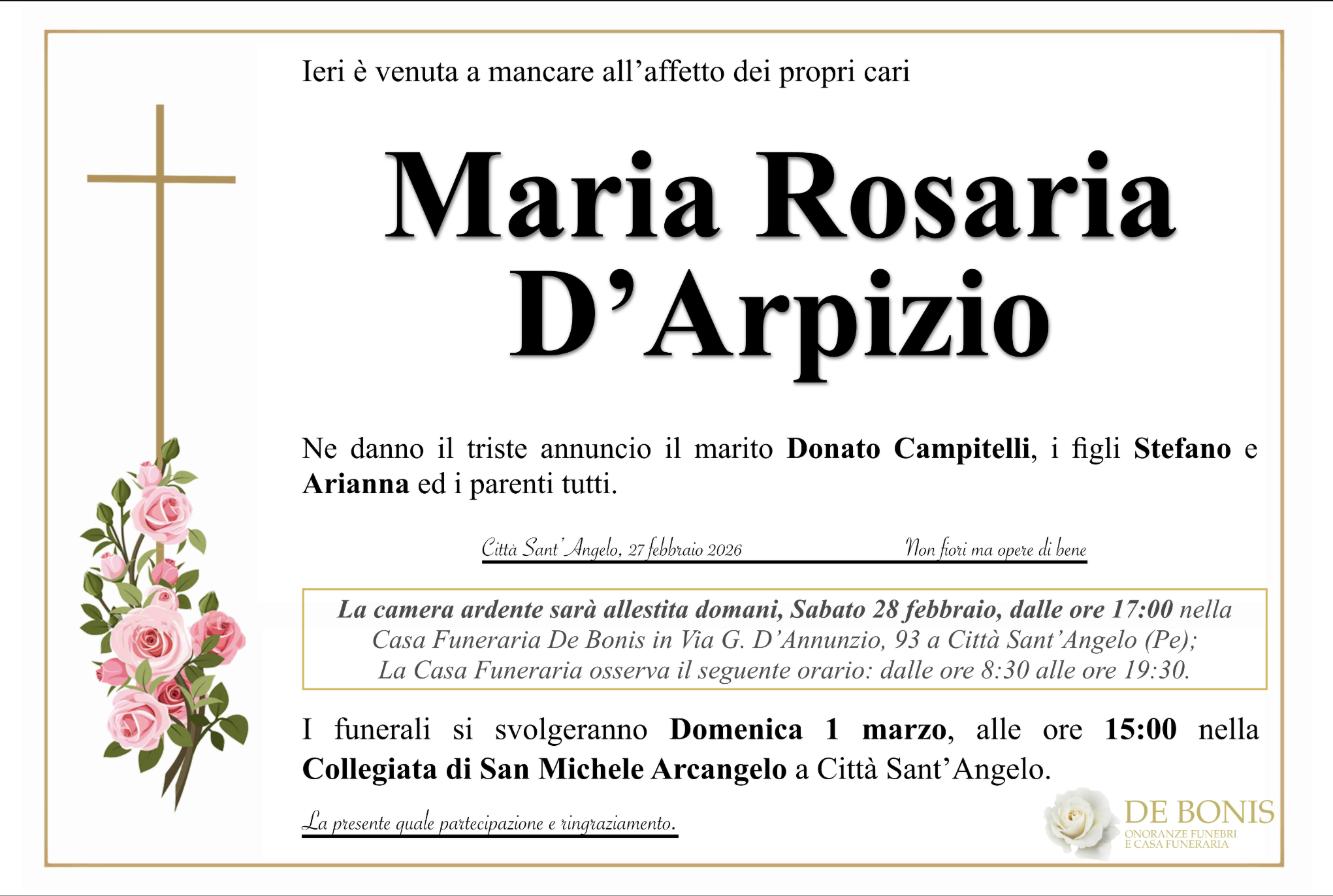 Necrologio di Maria Rosaria D'Arpizio