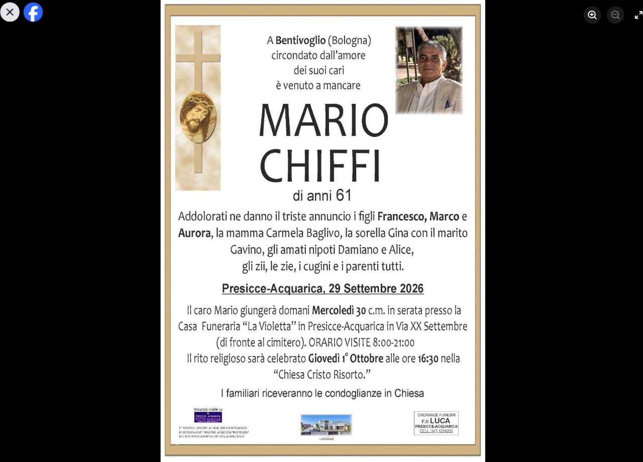Necrologio di Mario Chiffi