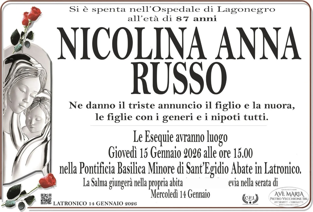 Necrologio di Nicolina Anna Russo
