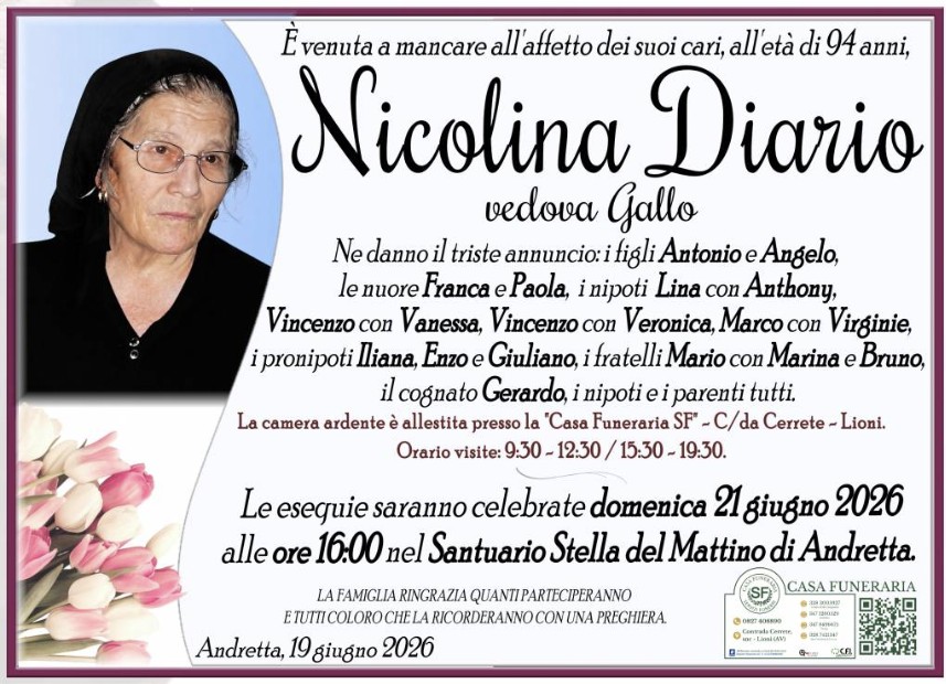 Necrologio di Nicolina Diario