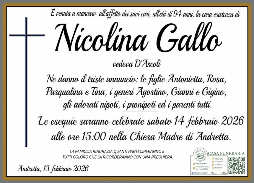 Necrologio di Nicolina Gallo