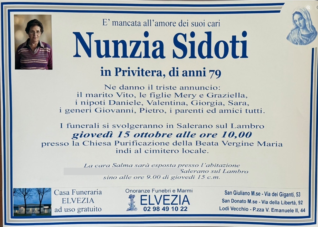 Necrologio di Nunzia Sidoti