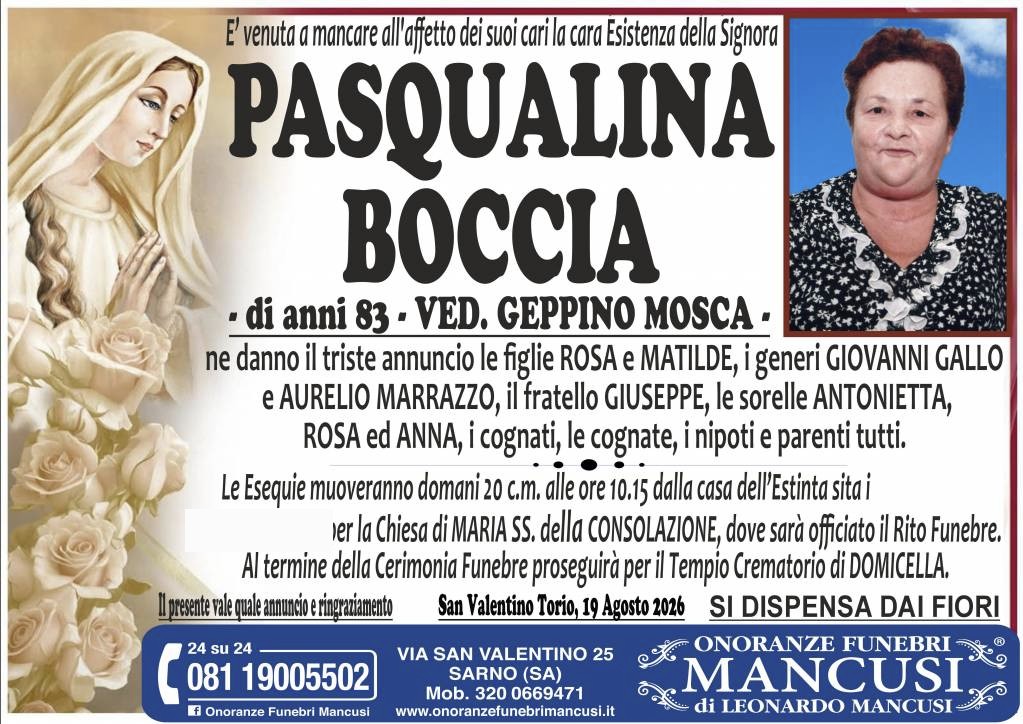 Necrologio di Pasqualina Boccia