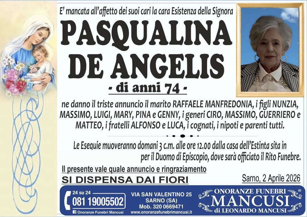 Necrologio di Pasqualina De Angelis