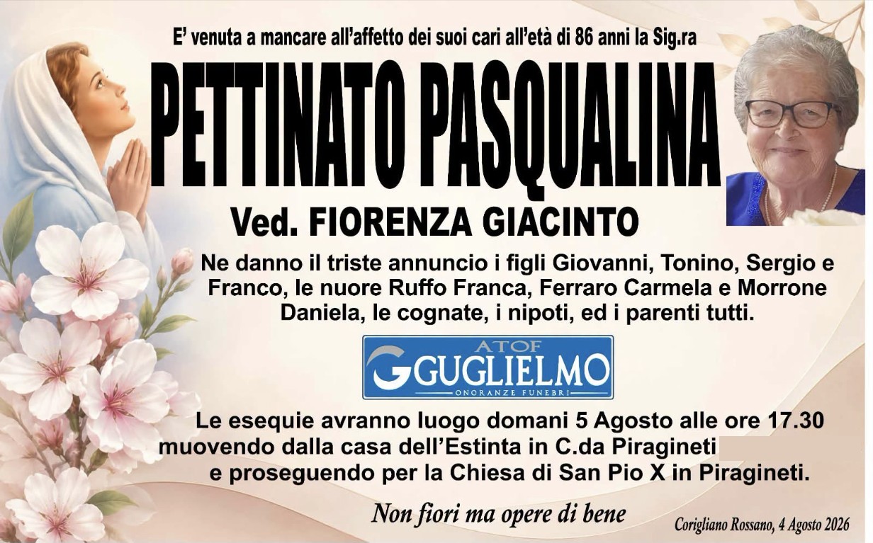 Necrologio di Pasqualina Pettinato
