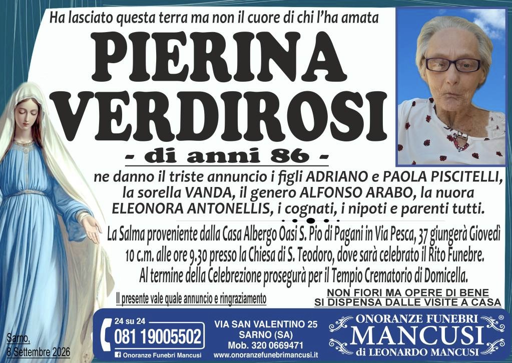 Necrologio di Pierina Verdirosi