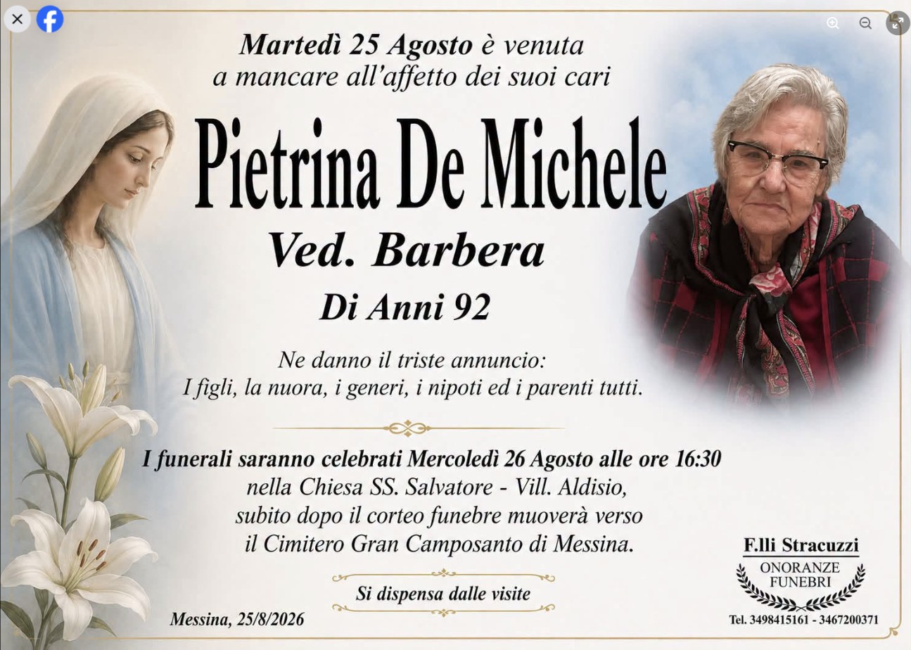 Necrologio di Pietrina De Michele