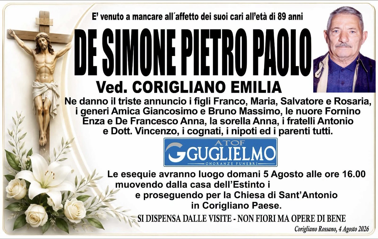 Necrologio di Pietro Paolo De Simone