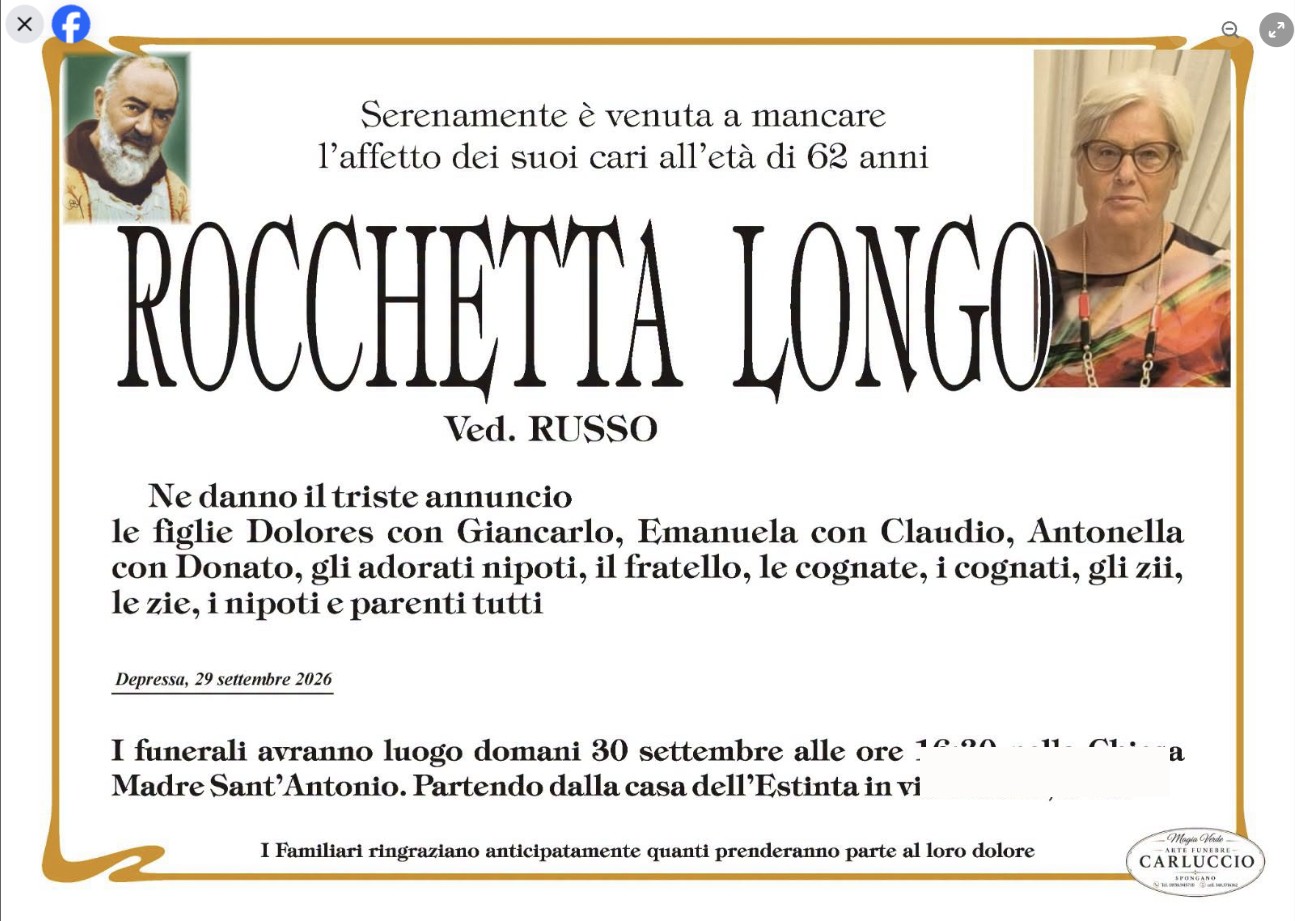Necrologio di Rocchetta Longo