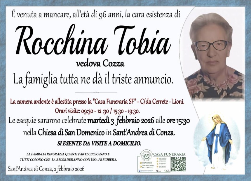 Necrologio di Rocchina Tobia