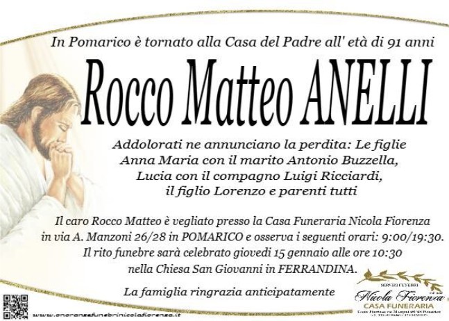 Necrologio di Rocco Matteo Anelli
