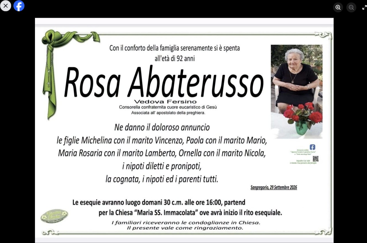 Necrologio di Rosa Abaterusso