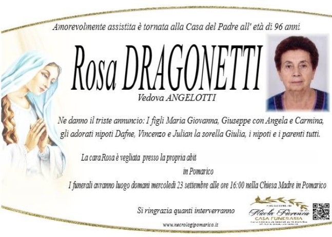 Necrologio di Rosa Dragonetti