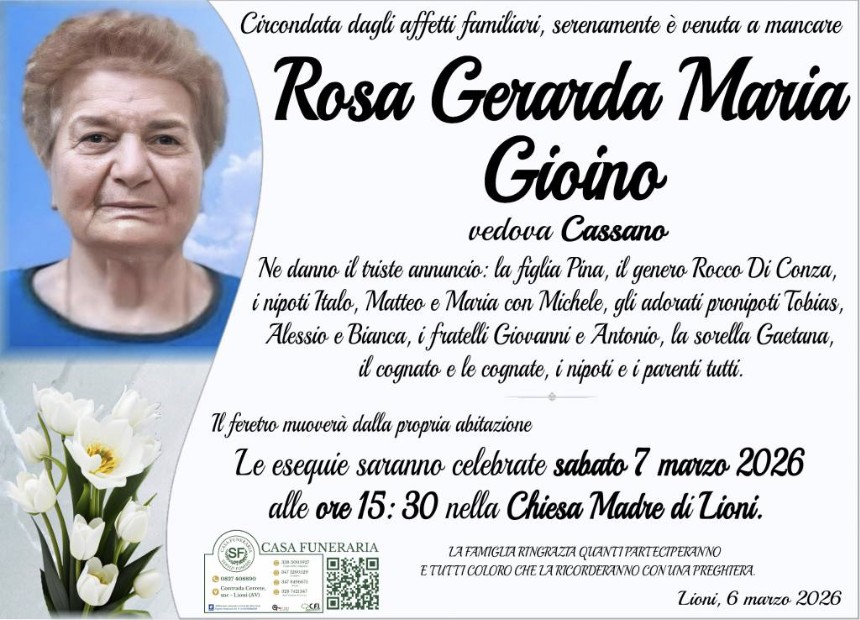 Necrologio di Rosa Gerarda Maria Gioino