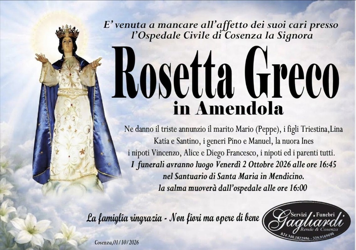 Necrologio di Rosetta Greco
