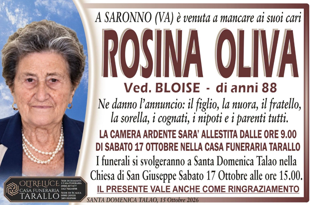 Necrologio di Rosina Oliva
