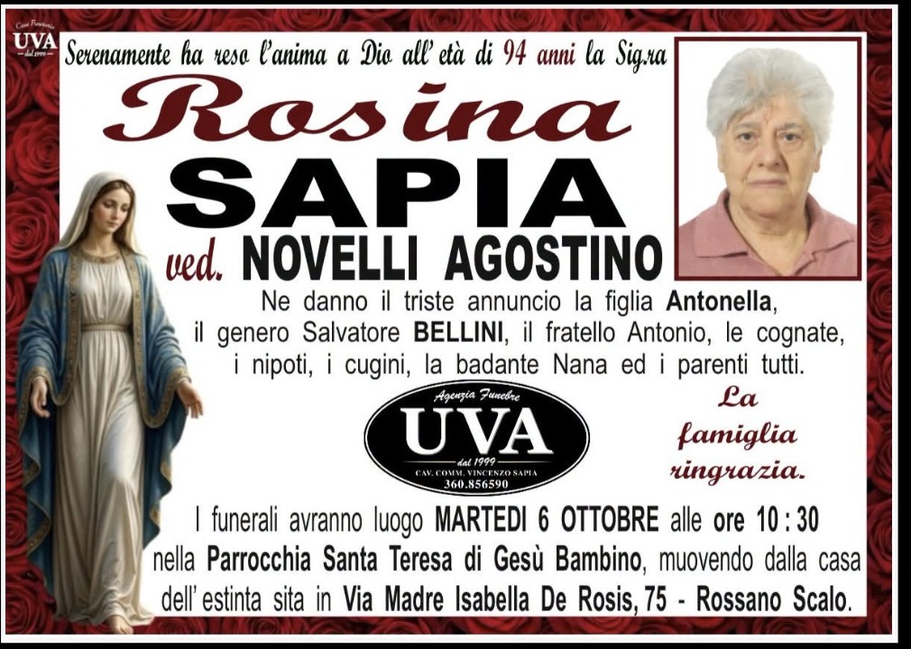 Necrologio di Rosina Sapia