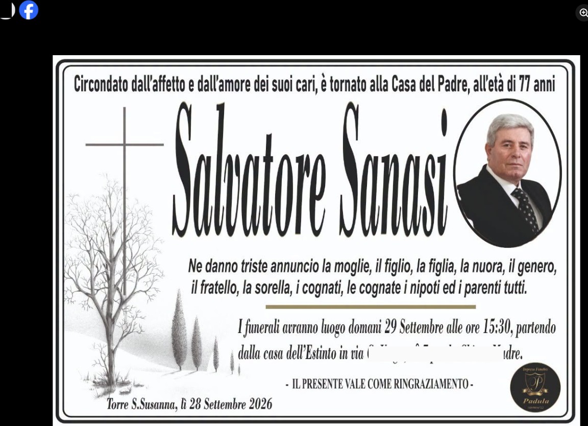 Necrologio di Salvatore Sanasi
