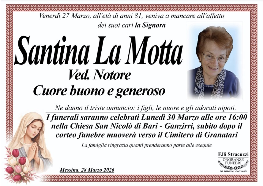 Necrologio di Santina La Motta