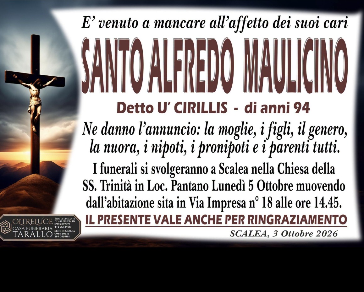 Necrologio di Santo Alfredo Maulicino