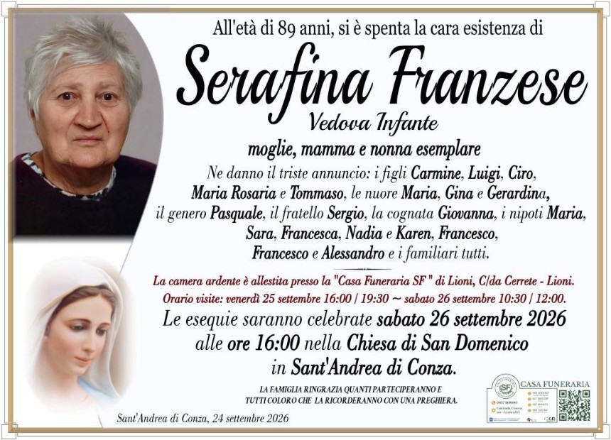 Necrologio di Serafina Franzese