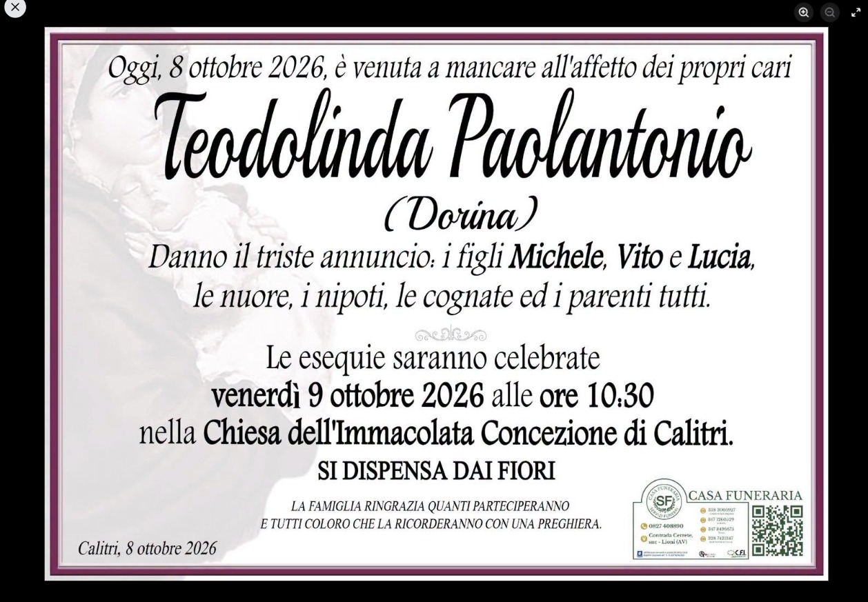 Necrologio di Teodolinda Paolantonio
