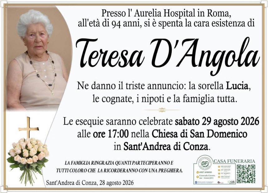 Necrologio di Teresa D'Angola