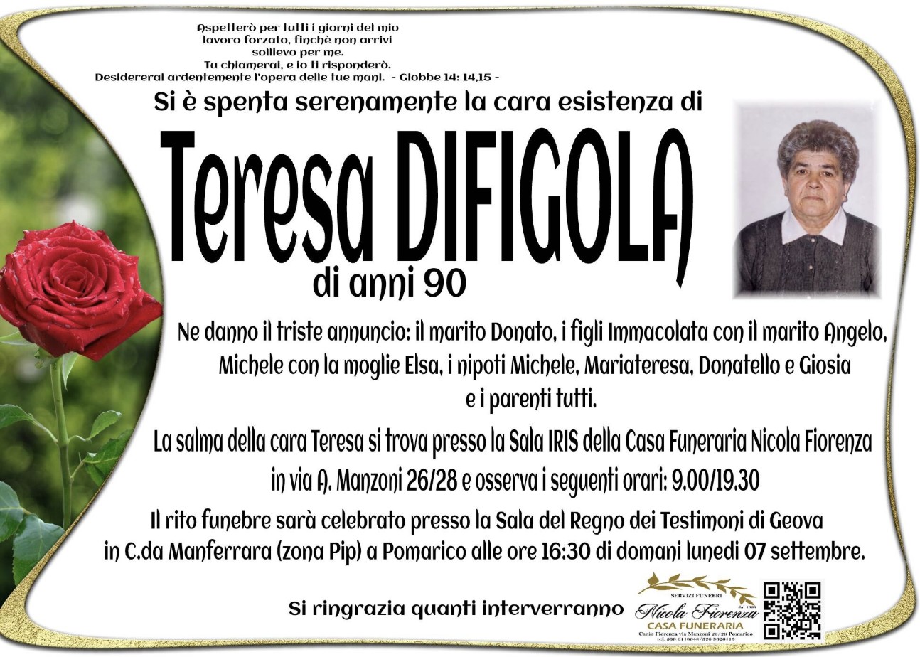 Necrologio di Teresa Difigola
