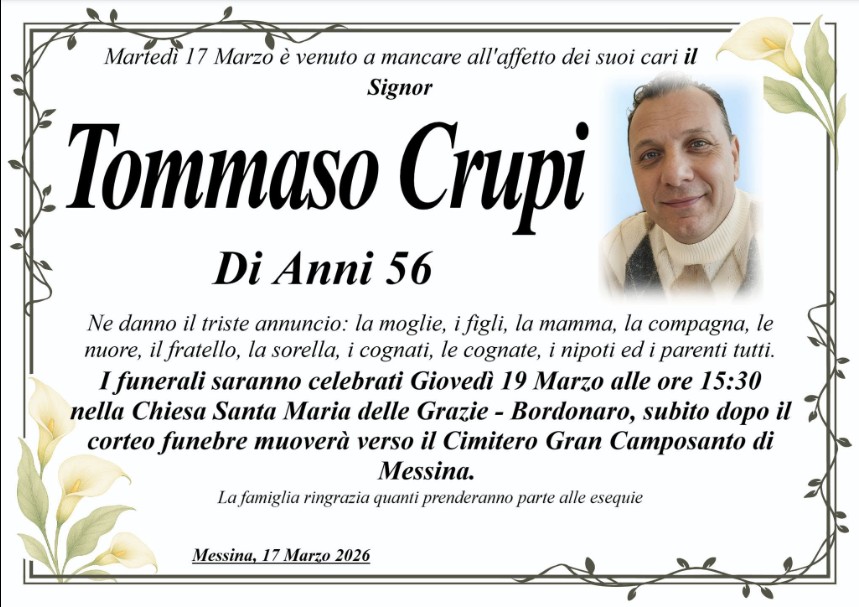 Necrologio di Tommaso Crupi
