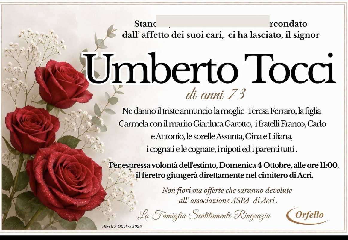 Necrologio di Umberto Tocci